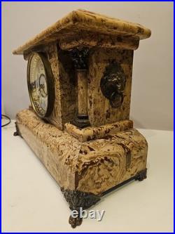 Antique Seth Thomas Adamantine Faux Marble Lion Head Mantle Clock 1890 Working