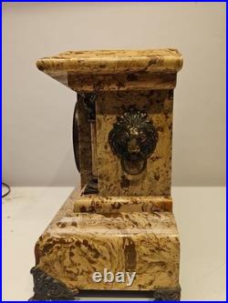 Antique Seth Thomas Adamantine Faux Marble Lion Head Mantle Clock 1890 Working