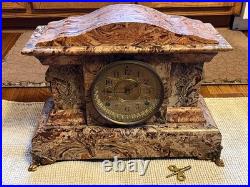 Antique Seth Thomas Adamantine Faux Marble Lion Head Mantle Clock 1890 nb