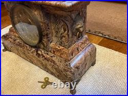 Antique Seth Thomas Adamantine Faux Marble Lion Head Mantle Clock 1890 nb