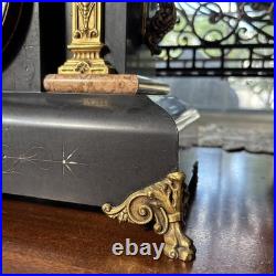 Antique Seth Thomas Adamantine Faux Marble Lion Head Woman Mantle Clock