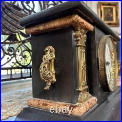 Antique Seth Thomas Adamantine Faux Marble Lion Head Woman Mantle Clock