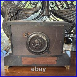 Antique Seth Thomas Adamantine Faux Marble Lion Head Woman Mantle Clock