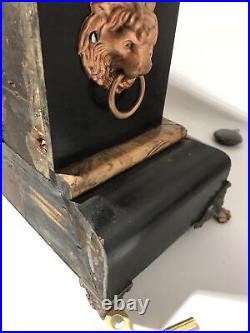 Antique Seth Thomas Adamantine Faux Marble Lion Head Woman Mantle Clock