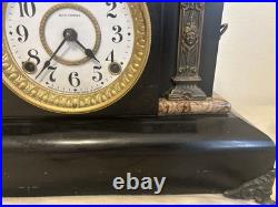 Antique Seth Thomas Adamantine Faux Marble Lion Head Woman Mantle Clock WithKey