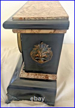 Antique Seth Thomas Adamantine Faux Marble Lion Head Woman Mantle Clock WithKey