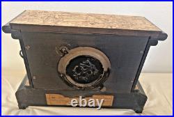 Antique Seth Thomas Adamantine Faux Marble Lion Head Woman Mantle Clock WithKey