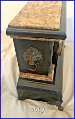 Antique Seth Thomas Adamantine Faux Marble Lion Head Woman Mantle Clock WithKey