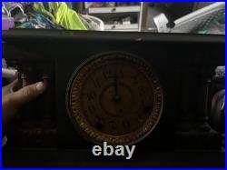 Antique Seth Thomas Adamantine Faux Marble Lion Head Woman Mantle Clock Works