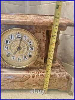 Antique Seth Thomas Adamantine Faux Marble Lions Head Claw Foot Clock