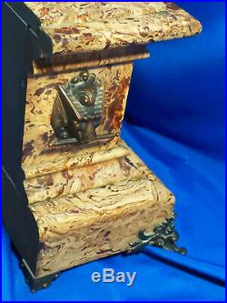 Antique Seth Thomas Adamantine Faux Marble Mantle Clock Brass Lion's Head