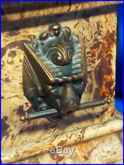Antique Seth Thomas Adamantine Faux Marble Mantle Clock Brass Lion's Head