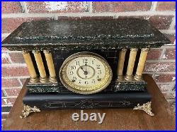 Antique Seth Thomas Adamantine Lion Head 6 Column Mantle Clock withKey