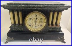 Antique Seth Thomas Adamantine Mantel Clock Green Marble Lion Head WORKING c1900
