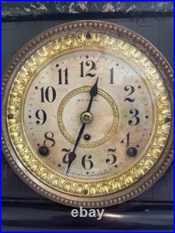 Antique Seth Thomas Adamantine Mantel Clock Green Marble Lion Head WORKING c1900