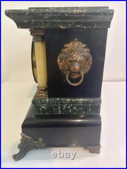 Antique Seth Thomas Adamantine Mantel Clock Green Marble Lion Head WORKING c1900
