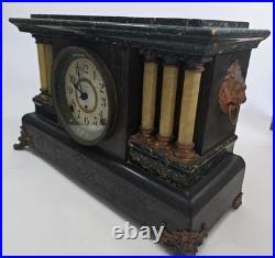 Antique Seth Thomas Adamantine Mantel Clock Lion Handles Key Pendulum Untested