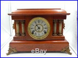 Antique Seth Thomas Adamantine Mantel Clock Wood Lions 4 column