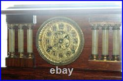 Antique Seth Thomas Adamantine Mantel Clock with Lion Heads & 6 Columns
