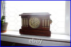 Antique Seth Thomas Adamantine Mantel Clock with Lion Heads & 6 Columns