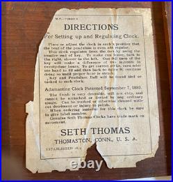 Antique Seth Thomas Adamantine Mantel Shelf 89AD Clock 1916B with key & pendulum
