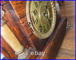 Antique Seth Thomas Adamantine Mantle Clock Burl Walnut 89C Movement Runs