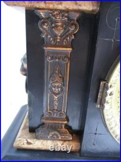 Antique Seth Thomas Adamantine Mantle Clock Faux Marble Lions Head FOR PARTS