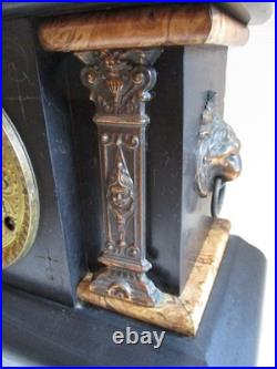 Antique Seth Thomas Adamantine Mantle Clock Faux Marble Lions Head FOR PARTS