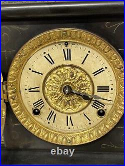 Antique Seth Thomas Adamantine Mantle Clock Lion Head Accents