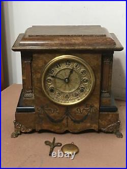 Antique Seth Thomas Adamantine Mantle Clock Rare Form Ribbon Decoration
