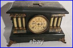 Antique Seth Thomas Adamantine Mantle Clock pat. 1880 Black green works. Inc Key