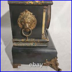 Antique Seth Thomas Adamantine Mantle Clock pat. 1880 Black green works. Inc Key