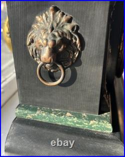 Antique Seth Thomas Adamantine Pillar Mantle Clock marbled Green lions head runs