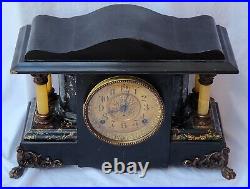 Antique Seth Thomas American Mantle Clock Celluloid Chime Crown Greek Revival