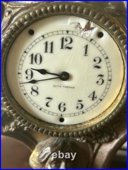 Antique Seth Thomas Art Nouveau Figural Mantel Clock Key Wind Not Working