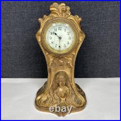Antique Seth Thomas Art Nouveau Lady Woman Floral Ornate Desk Clock FOR PARTS Antique Seth Thomas Art Nouveau Lady Woman Floral Ornate Desk Clock FOR PARTS