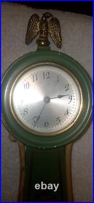 Antique Seth Thomas Banjo Clock Wall Works! Green Flowers Eagle Finial See Video