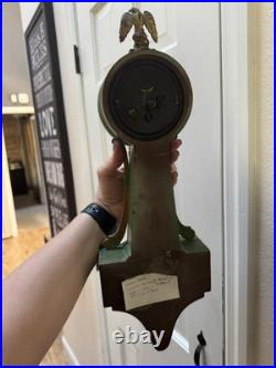 Antique Seth Thomas Banjo Clock Wall Works! Green Flowers Eagle Finial See Video