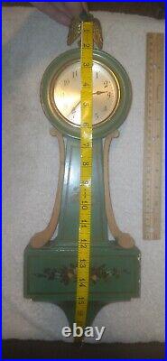 Antique Seth Thomas Banjo Clock Wall Works! Green Flowers Eagle Finial See Video