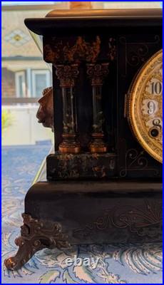 Antique Seth Thomas Bay State Adamantine Mantel Clock 4-Column Runs with2 Keys
