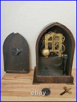 Antique Seth Thomas Beehive Wood Mantle Clock With Key & Chime FOR PARTS OR REPAIR