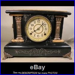 Antique Seth Thomas Beige Black Adamantine Mantle Clock Ladies Heads