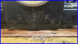 Antique Seth Thomas Black Adamantine Mantel Clock Faux Marble Pillars