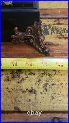 Antique Seth Thomas Black Adamantine Mantel Clock Faux Marble Pillars
