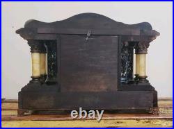 Antique Seth Thomas Black Adamantine Mantel Clock Faux Marble Pillars
