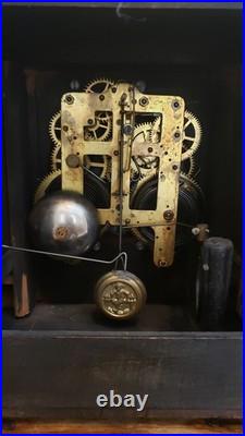 Antique Seth Thomas Black Adamantine Mantel Clock Faux Marble Pillars