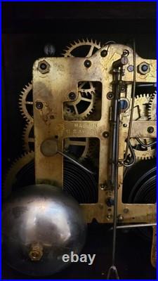 Antique Seth Thomas Black Adamantine Mantel Clock Faux Marble Pillars