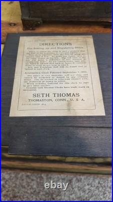 Antique Seth Thomas Black Adamantine Mantel Clock Faux Marble Pillars