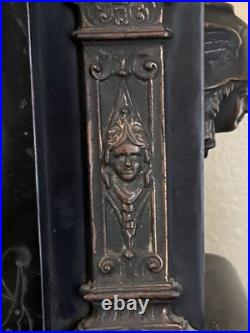 Antique Seth Thomas Black Mantel Clock Marbled Trims Hermes Side Mounts READ