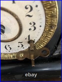 Antique Seth Thomas Black Mantel Clock Marbled Trims Hermes Side Mounts READ
